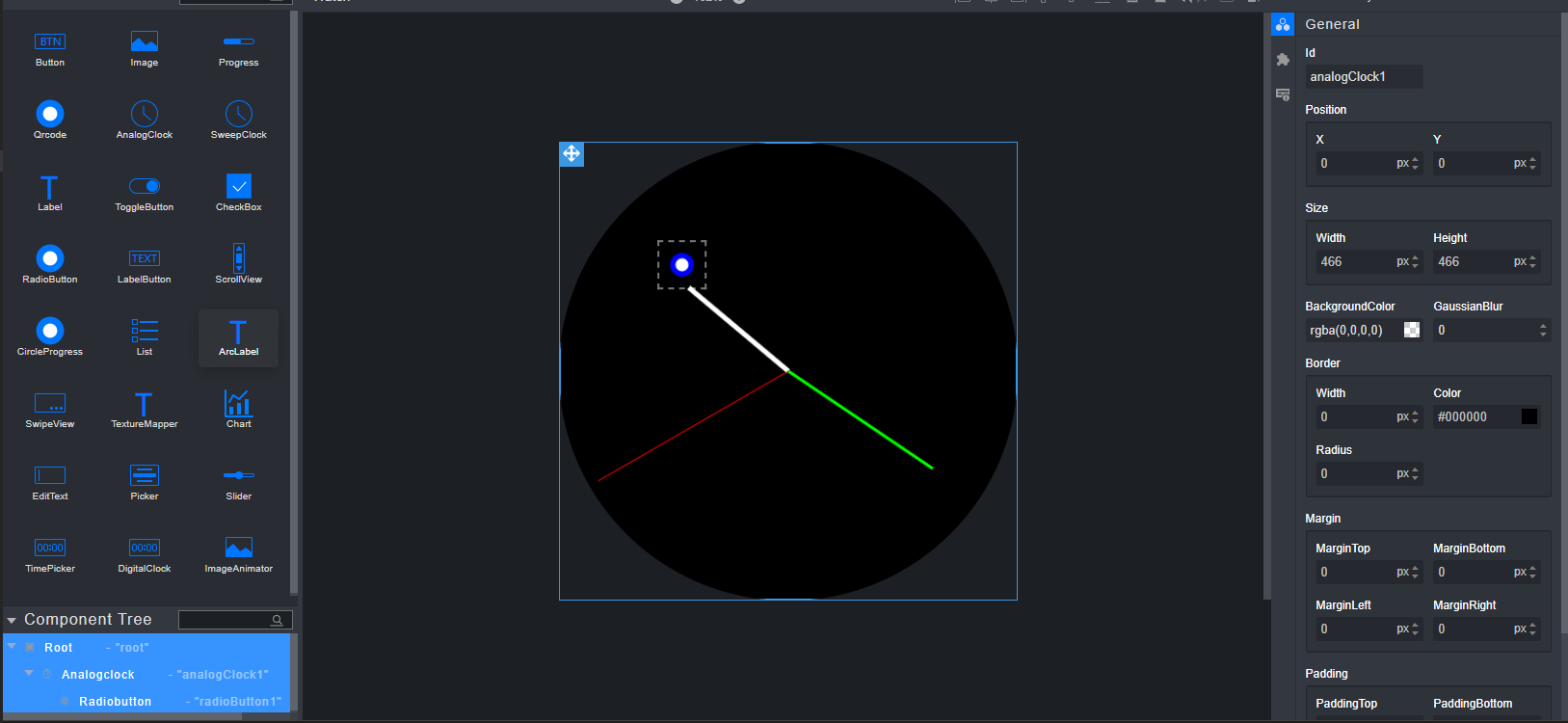 将其他组件拖入AnalogClock组件中