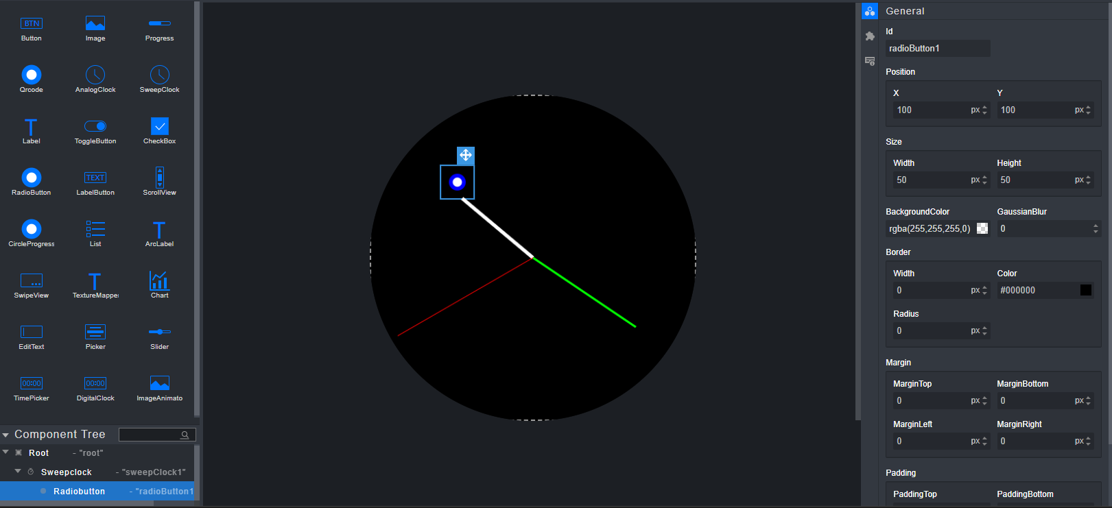 将其他组件拖入SweepClock组件中