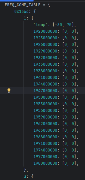 在“calibration\_module/CalibrationExtra.py”文件中进行TX高低温频补调整，如下图所示
