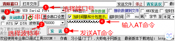 通过串口发送 AT 命令，格式如下